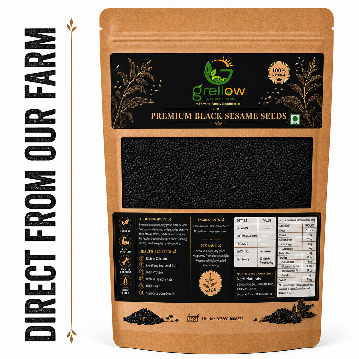 Grellow Premium Black Sesame Seeds (Kala Til) - 150g thumbnail 4