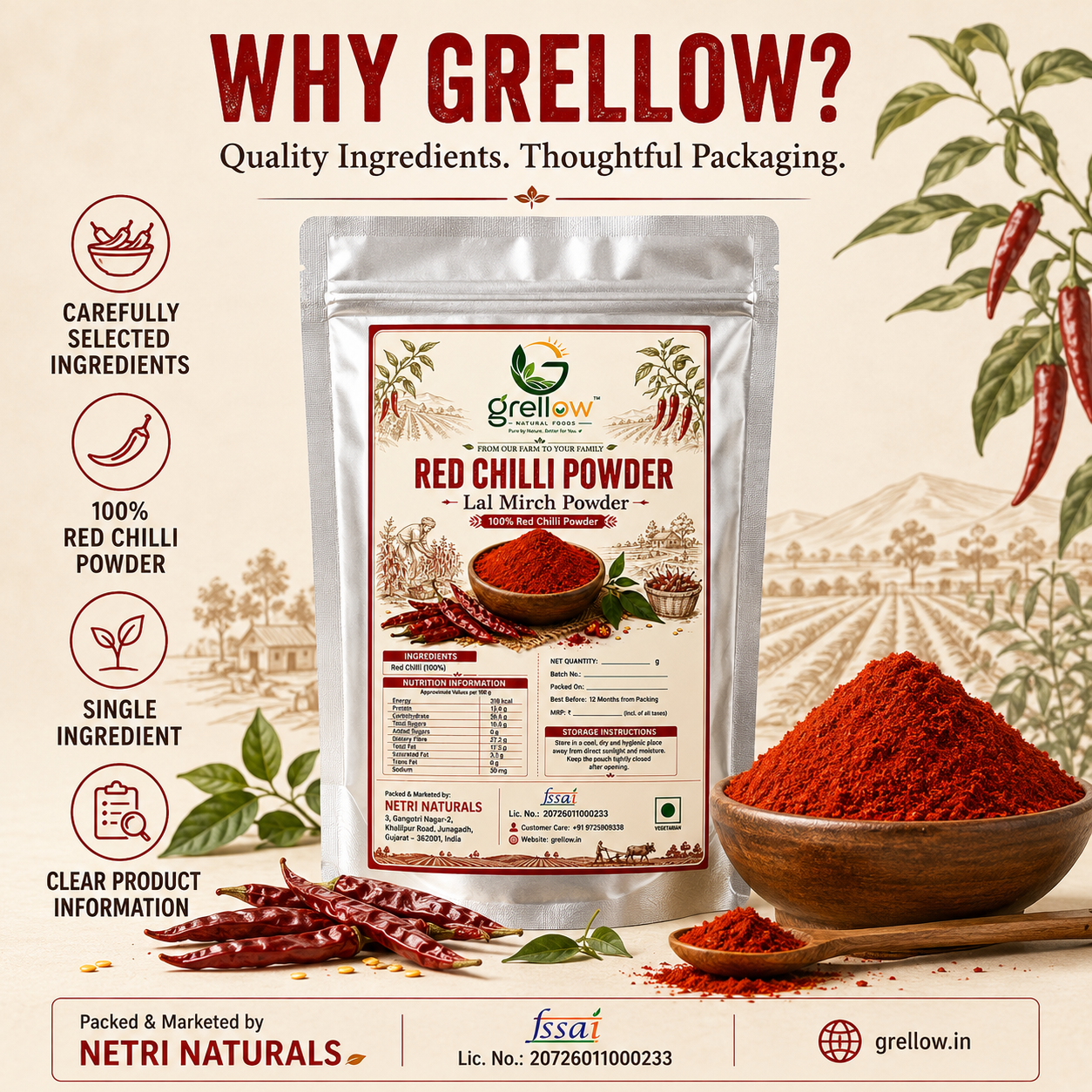 Grellow Red Chilli Powder | Pure Lal Mirch Powder thumbnail 2