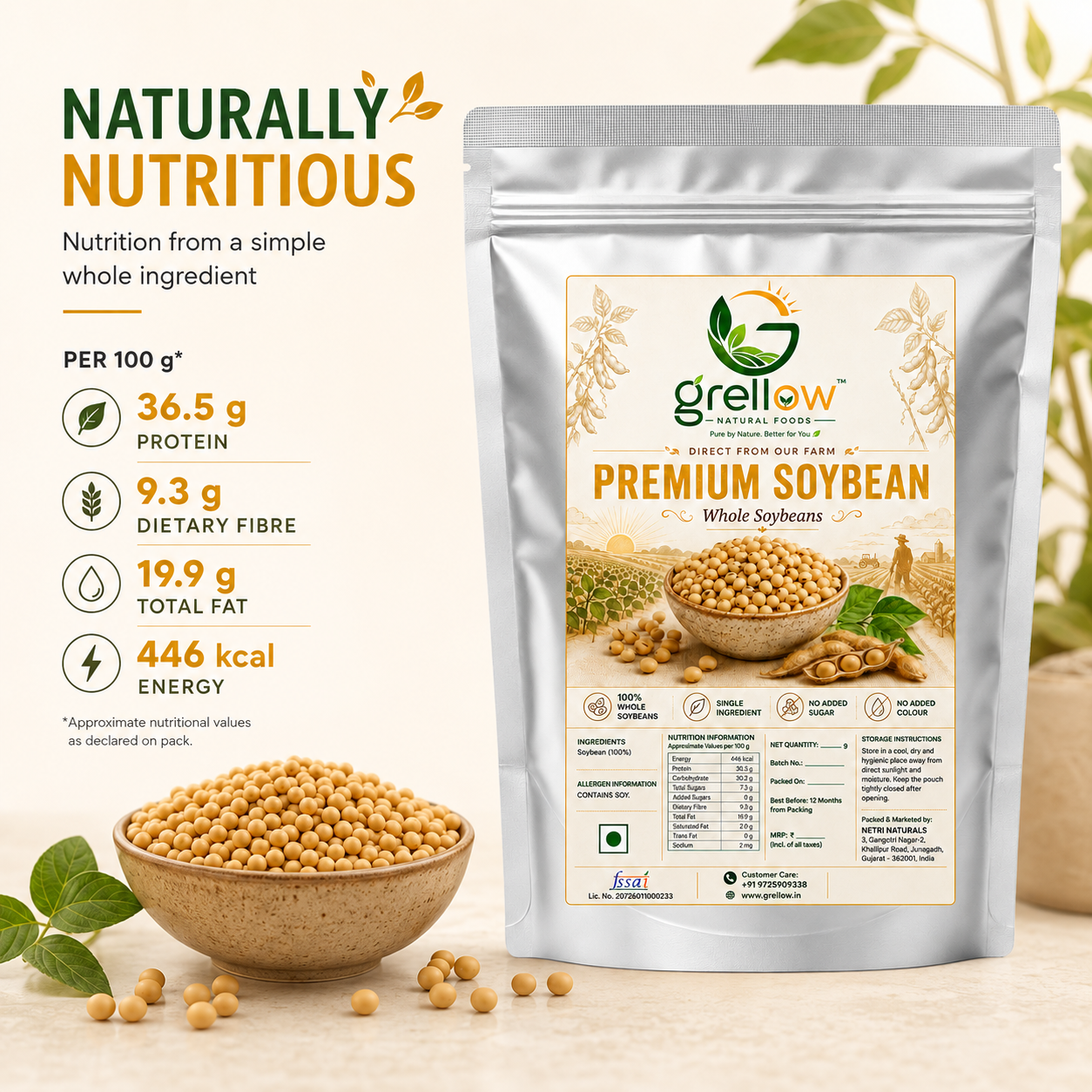 Grellow Premium Soybean | Whole Soybeans - 250g thumbnail 3